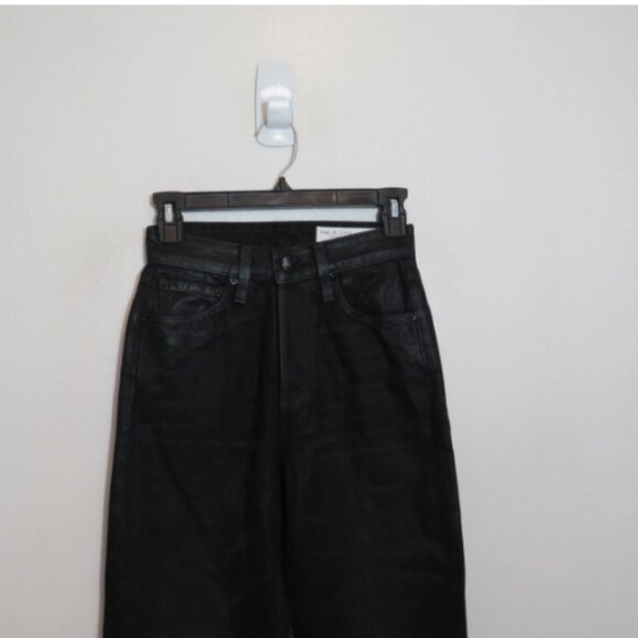 rag & bone size 23 Alex Straight Leg Jeans Black High Rise Coated NEW - Picture 2 of 5